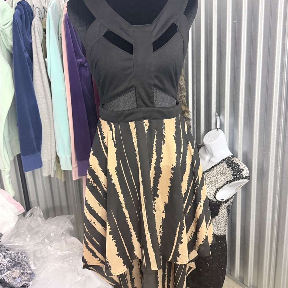 Vintage Y2K Reverse Black and Tan High Low Dress